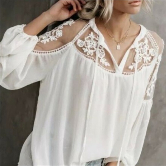 Londyn White Chiffon Lace Blouse - Picture 2 of 5